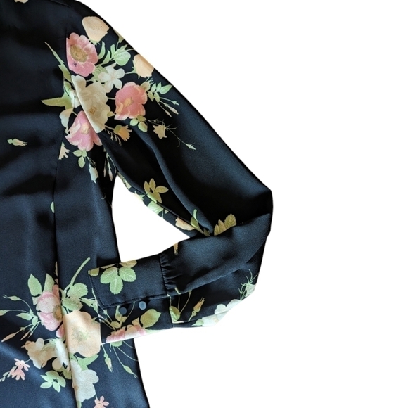 Leith Whimsigoth black floral long sleeve plunging keyhole back short dress sz S - Picture 5 of 7